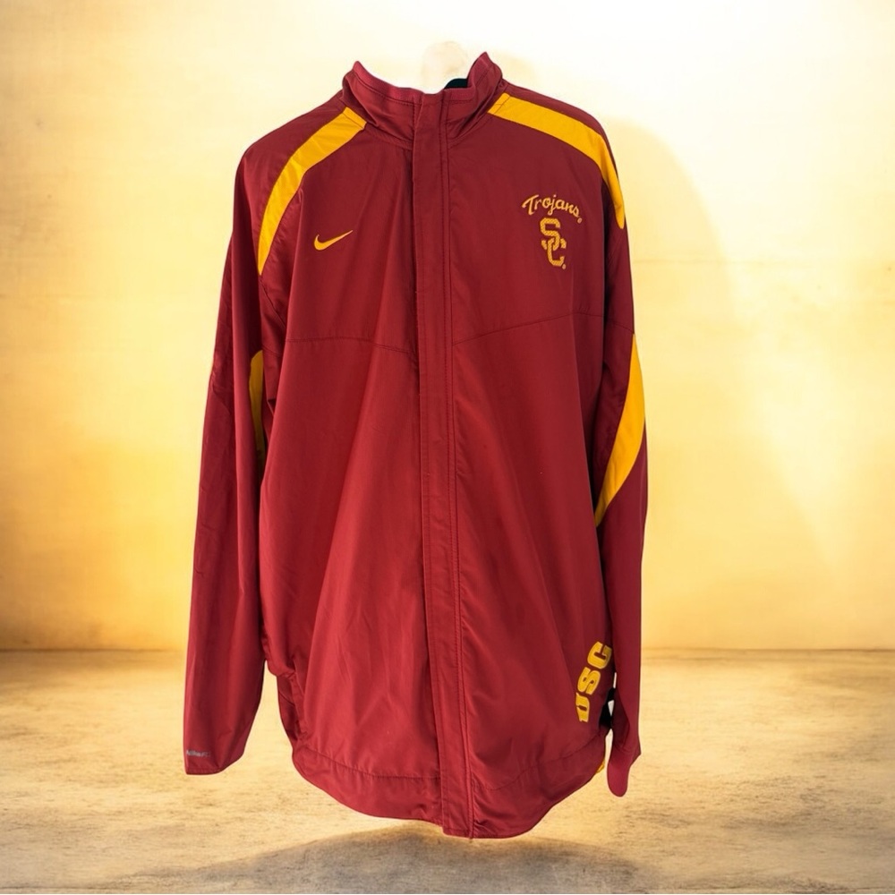USC Trojans Nike Double Zipper Windbreaker Jacket Sz L Unisex Red With Yellow